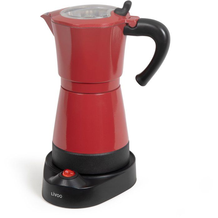 LIVOO Electric Italian Coffee Maker - DOD117RC - 480 W - 300 ml - 6 Cups - Red/Black