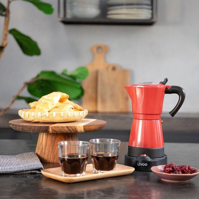 LIVOO Electric Italian Coffee Maker - DOD117RC - 480 W - 300 ml - 6 Cups - Red/Black