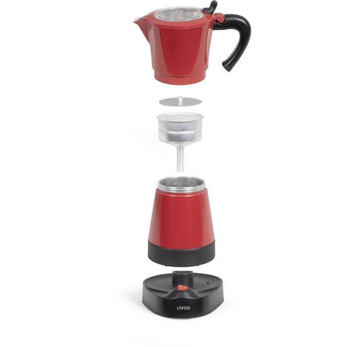 LIVOO Electric Italian Coffee Maker - DOD117RC - 480 W - 300 ml - 6 Cups - Red/Black