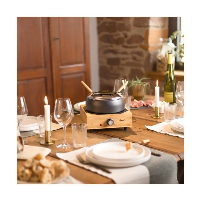 LIVOO Electric Fondue Set - DOC287 - 800W - 2 L - Serves 8 - Adjustable Thermostat - Non-Stick Pot