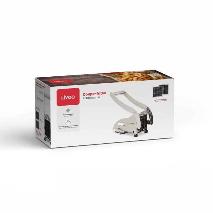 LIVOO French Fry Cutter - MEN410 - Stainless Steel - 2 Grids - Non-slip Feet and Suction Cup