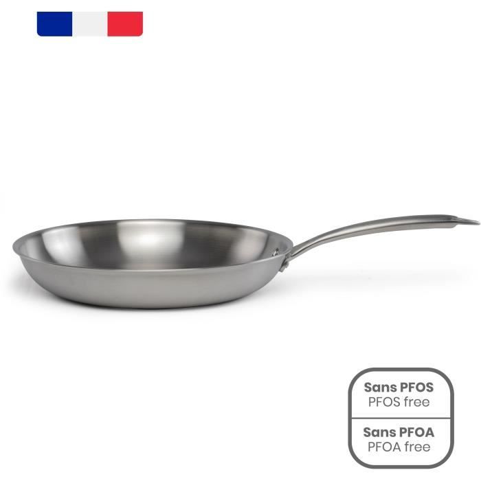 LIVOO MEP159 Frying Pan - 28 cm - Triply Stainless Steel - Suitable for all hobs including induction - Made in France