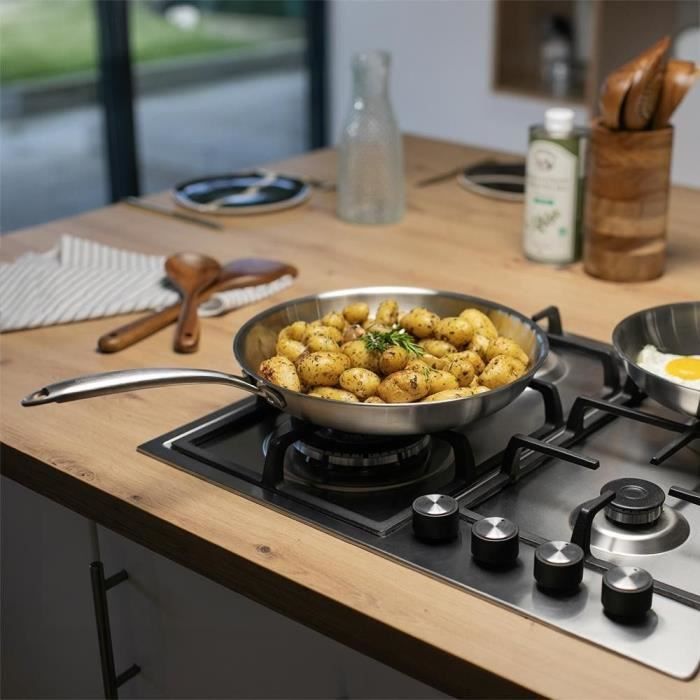 LIVOO MEP159 Frying Pan - 28 cm - Triply Stainless Steel - Suitable for all hobs including induction - Made in France