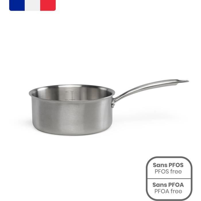 LIVOO MEP160 18 cm Brigade Stainless Steel Saucepan - Triply Stainless Steel - Suitable for All Hobs Including Induction - Made in France