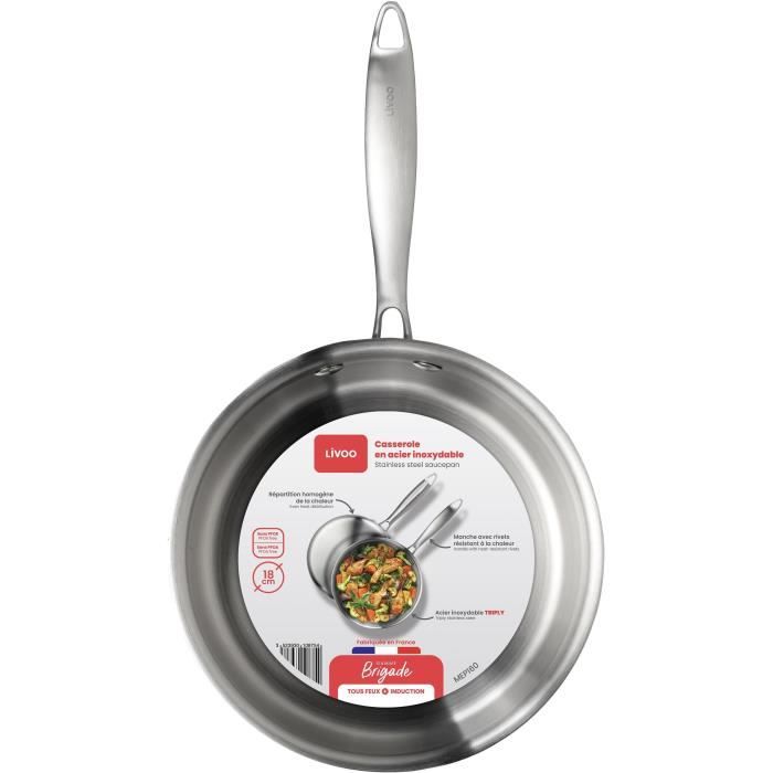 LIVOO MEP160 18 cm Brigade Stainless Steel Saucepan - Triply Stainless Steel - Suitable for All Hobs Including Induction - Made in France