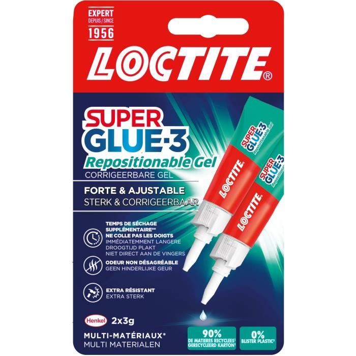 LOCTITE SUPERGLUE-3 Cyanocrylate Adhesives - Repositionable - Gel 3 g - Pack of 2 Blister - Carton 12 pcs 12uc