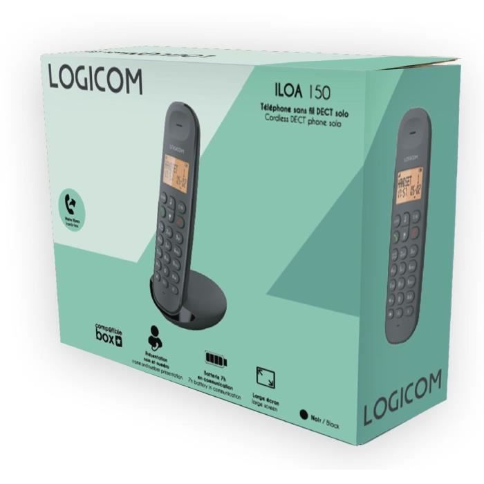 LOGICOM DECT ILOA 150 SOLO Cordless Landline Phone - Black - No Answering Machine