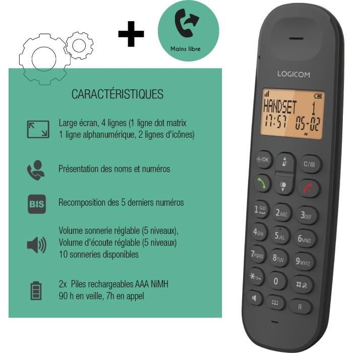 LOGICOM DECT ILOA 150 SOLO Cordless Landline Phone - Black - No Answering Machine