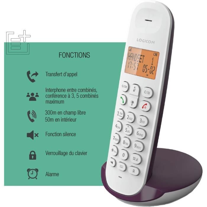 LOGICOM DECT ILOA 150 SOLO Cordless Landline Phone - Aubergine - No Answering Machine