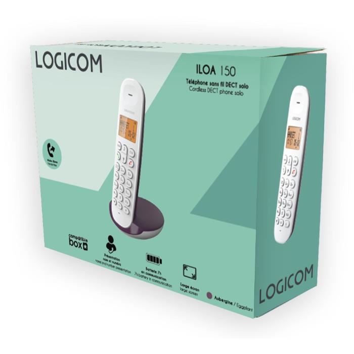 LOGICOM DECT ILOA 150 SOLO Cordless Landline Phone - Aubergine - No Answering Machine