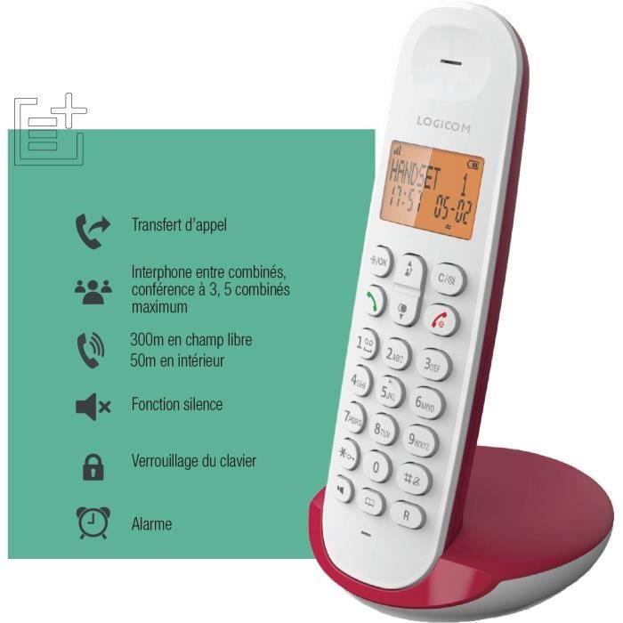 LOGICOM Fixed Cordless Telephone DECT ILOA 150 SOLO Raspberry Without Answering Machine