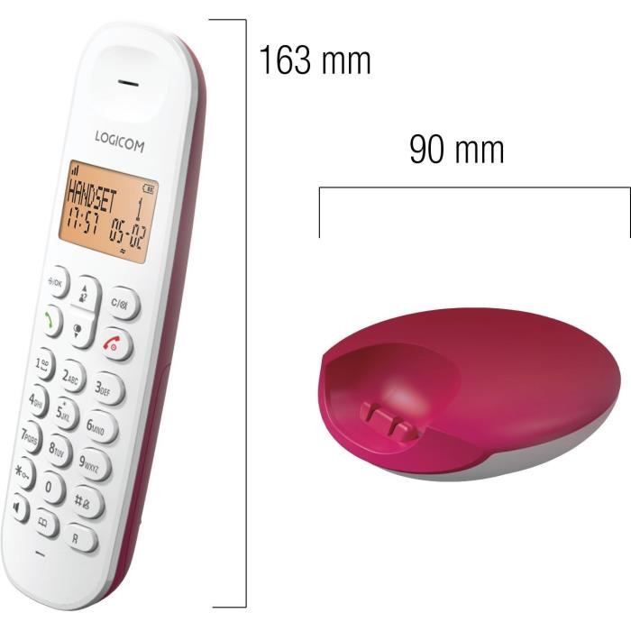 LOGICOM Fixed Cordless Telephone DECT ILOA 150 SOLO Raspberry Without Answering Machine