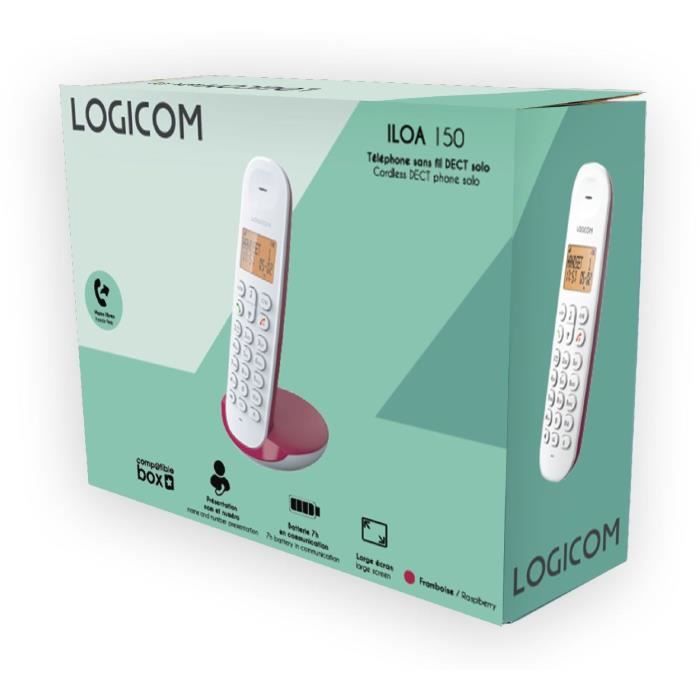 LOGICOM Fixed Cordless Telephone DECT ILOA 150 SOLO Raspberry Without Answering Machine