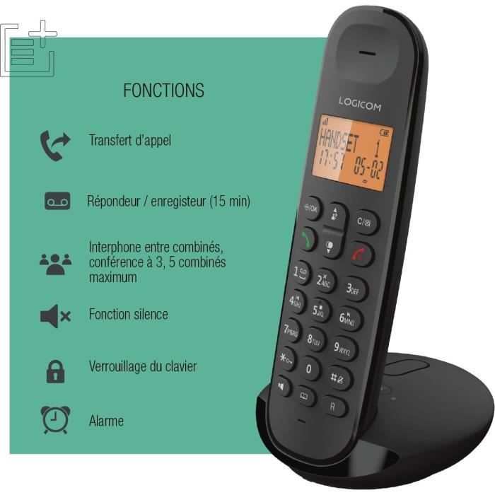 LOGICOM DECT ILOA 155T SOLO Cordless Landline Phone - Black - With Answering Machine