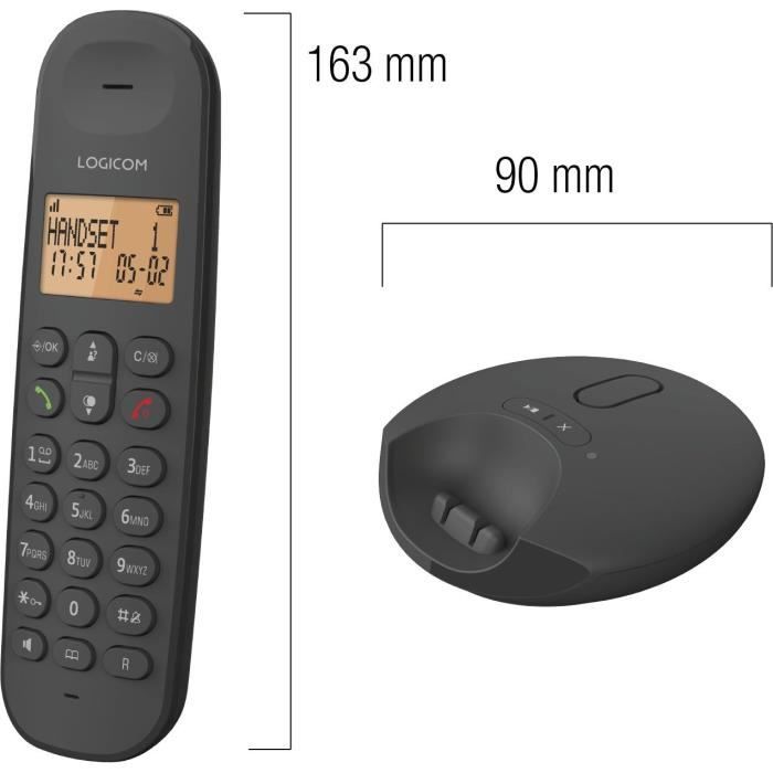 LOGICOM DECT ILOA 155T SOLO Cordless Landline Phone - Black - With Answering Machine