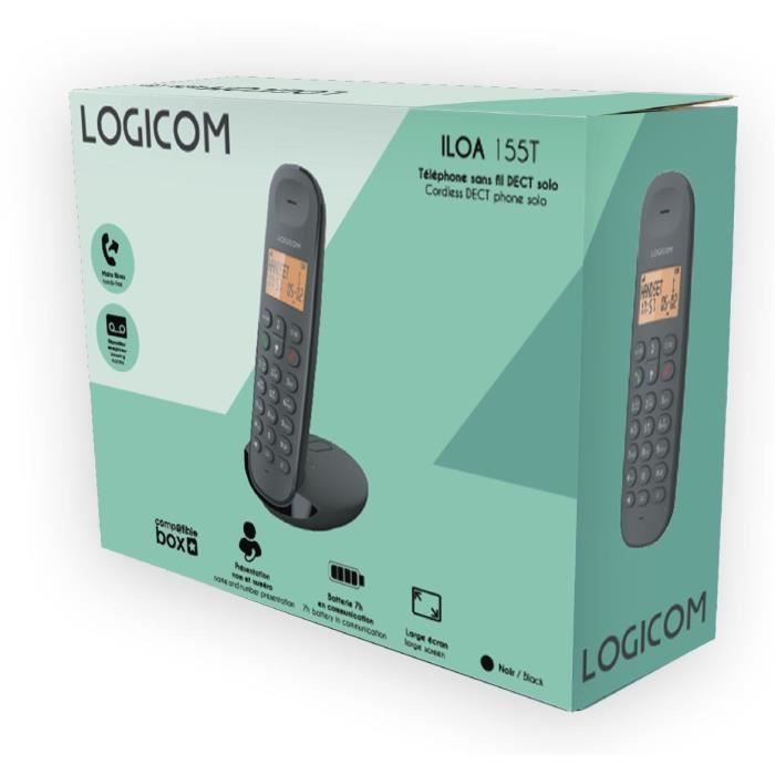 LOGICOM DECT ILOA 155T SOLO Cordless Landline Phone - Black - With Answering Machine