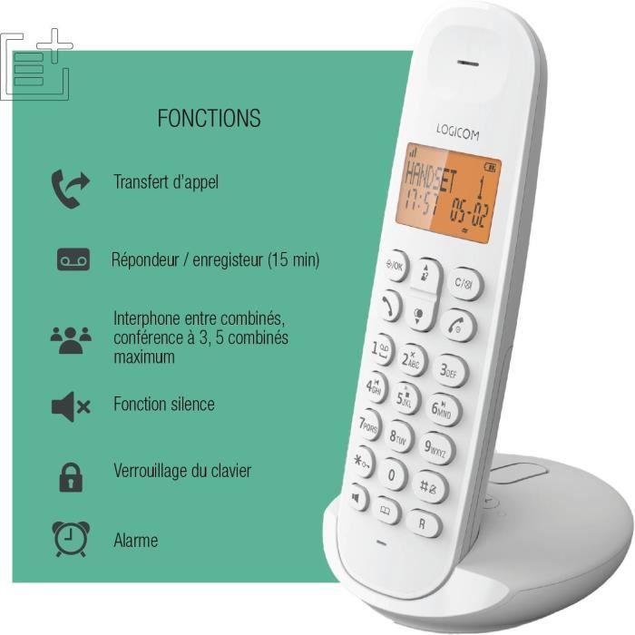 LOGICOM DECT ILOA 155T SOLO Cordless Landline Phone - White - With Answering Machine