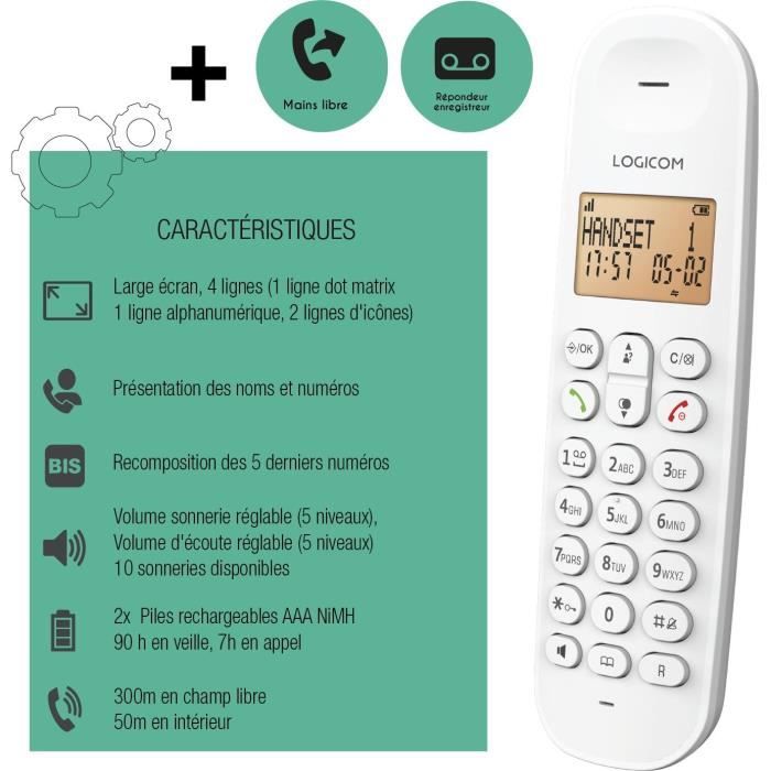 LOGICOM DECT ILOA 155T SOLO Cordless Landline Phone - White - With Answering Machine