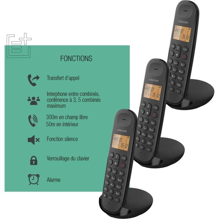LOGICOM Cordless Phone DECT ILOA 350 TRIO Black No Answering Machine