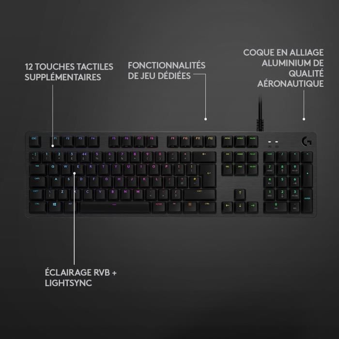 Logitech G G512 Wired Gaming Keyboard - AZERTY - Mechanical - Backlit - Black