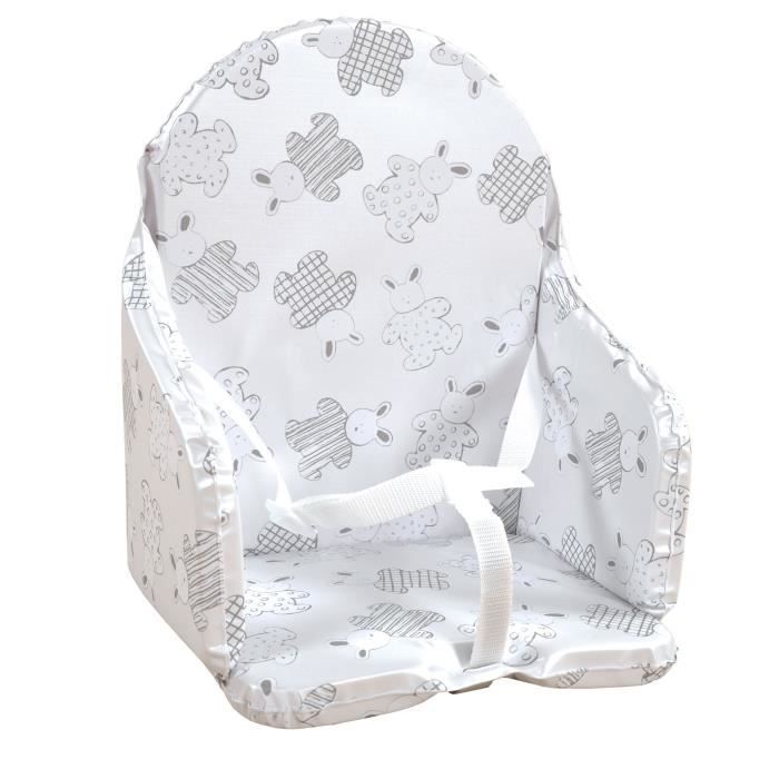 LOOPING Baby High Chair Cushion - Waterproof PVC, Straps, Made in France - Pajama Bunny