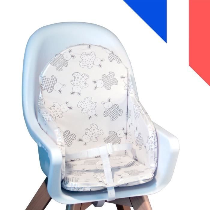 LOOPING Baby High Chair Cushion - Waterproof PVC, Straps, Made in France - Pajama Bunny