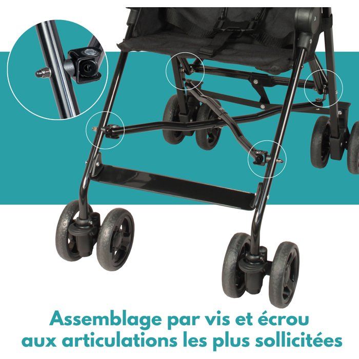 Looping Fixed Stroller with Canopy - Black Heather - For 6 to 36 months