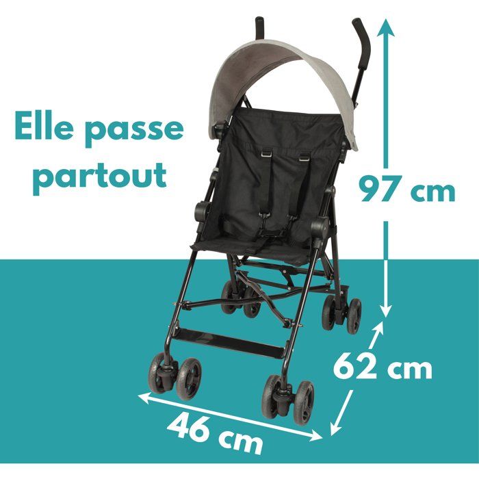 Looping Fixed Stroller with Canopy - Black Heather - For 6 to 36 months