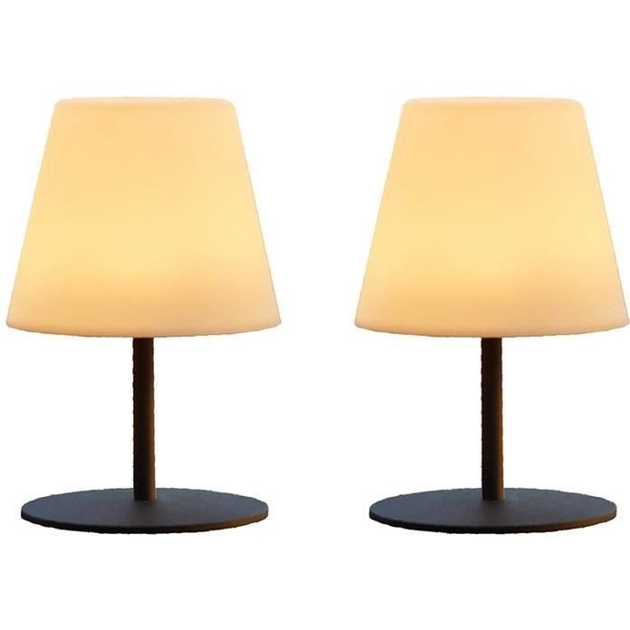 LUMISKY Twins Pack of 2 Cordless Table Lamps - H16 cm - Grey Steel Base - Dimmable LED
