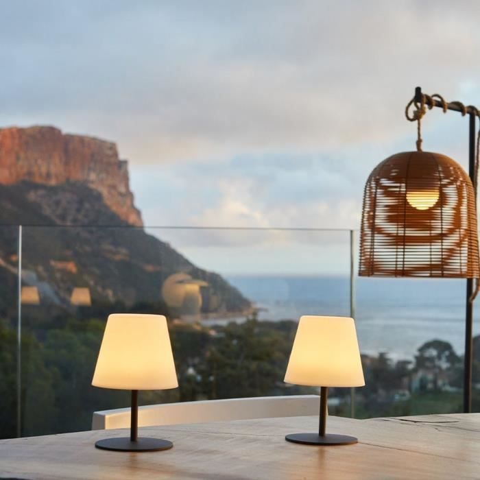 LUMISKY Twins Pack of 2 Cordless Table Lamps - H16 cm - Grey Steel Base - Dimmable LED