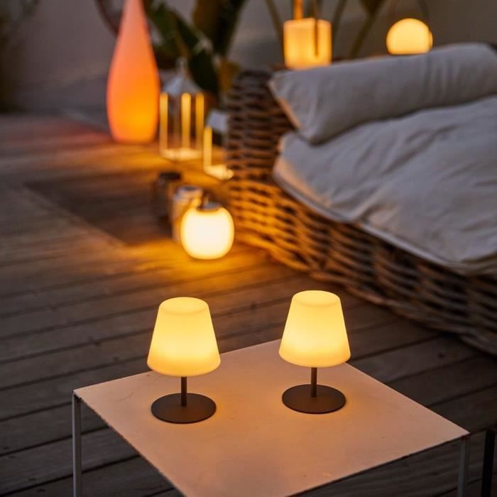 LUMISKY Twins Pack of 2 Cordless Table Lamps - H16 cm - Grey Steel Base - Dimmable LED