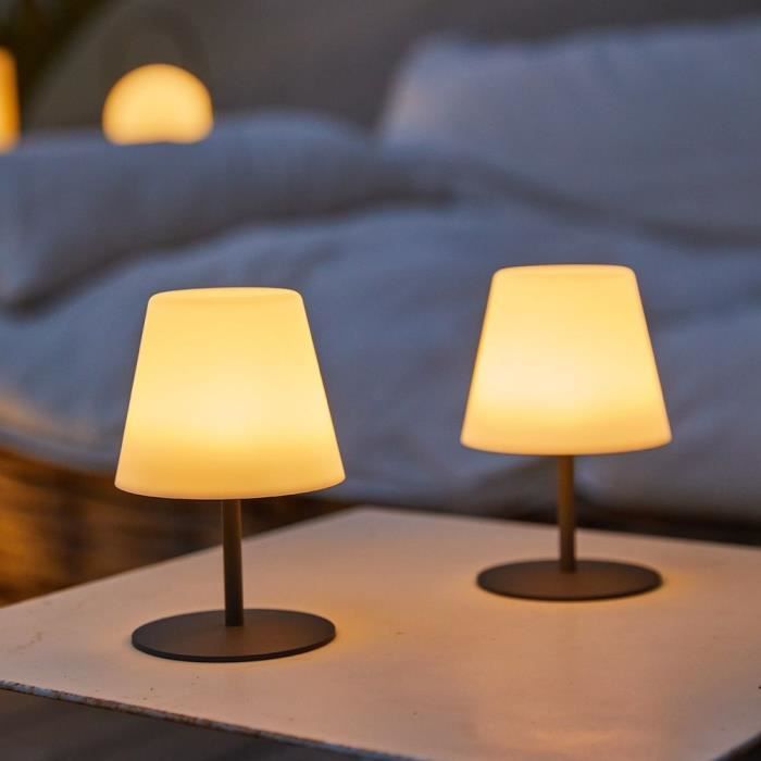 LUMISKY Twins Pack of 2 Cordless Table Lamps - H16 cm - Grey Steel Base - Dimmable LED