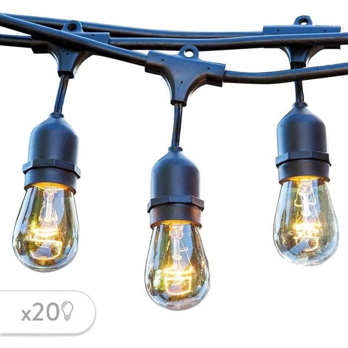 LUMISKY MAFY 20 LIGHT Outdoor String Lights - 10 m - 20 Vintage Filament Bulbs - Warm White LED E27