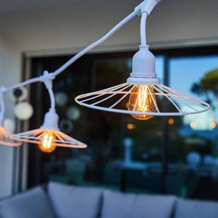 LUMISKY Outdoor String Lights - CHIC WHITE LIGHT - 6 m - 10 Filament Bulbs - E27 - Warm White LED