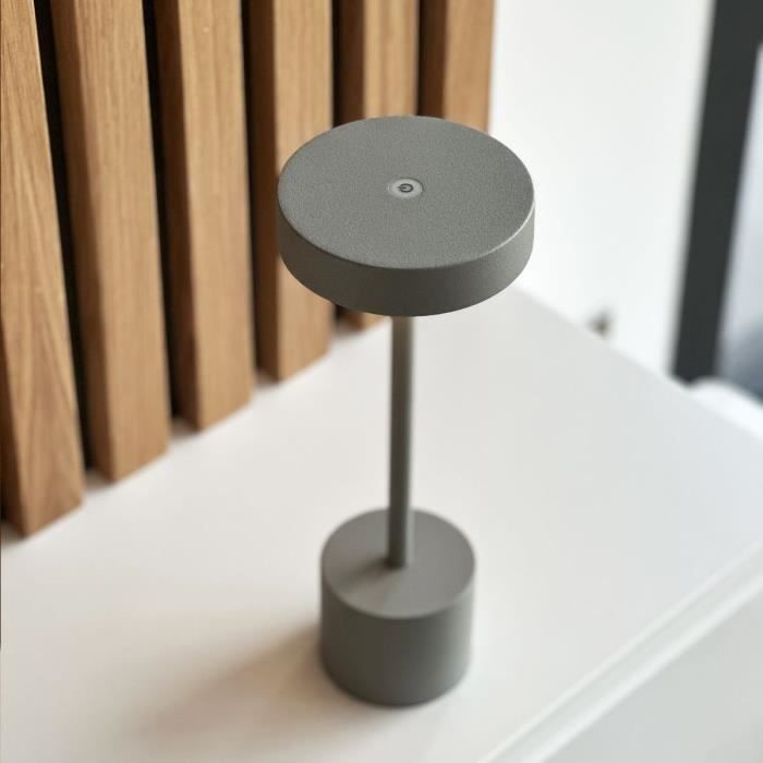 LUMISKY ROBY GREY Wireless Table Lamp - H30 cm - Aluminum Touch Switch - Light Grey - LED