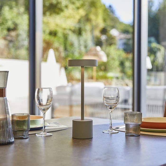 LUMISKY ROBY GREY Wireless Table Lamp - H30 cm - Aluminum Touch Switch - Light Grey - LED