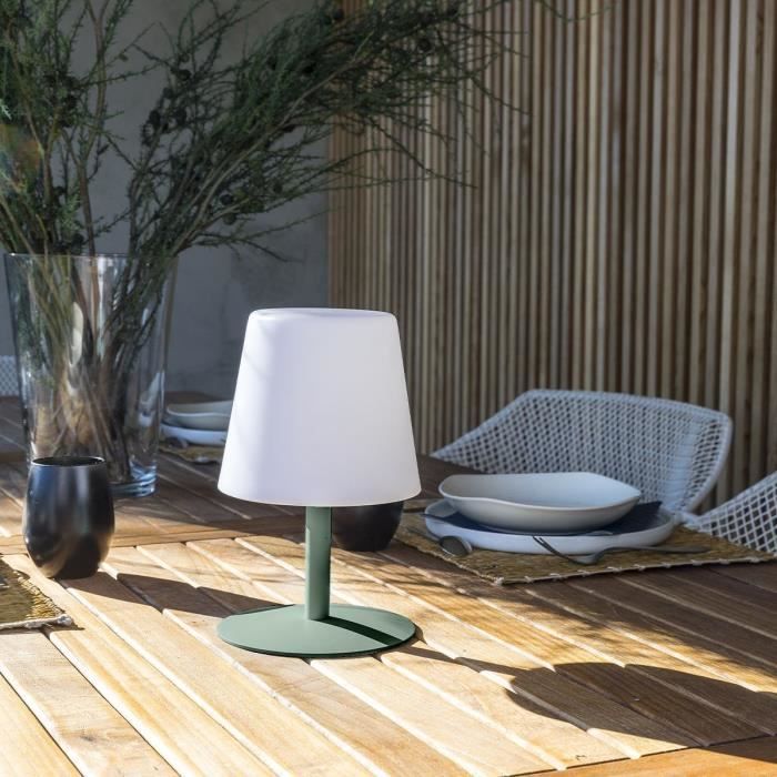 LUMISKY STANDY MINI Wireless Table Lamp - H25 cm - Olive Green Steel Base - Warm White and White LED