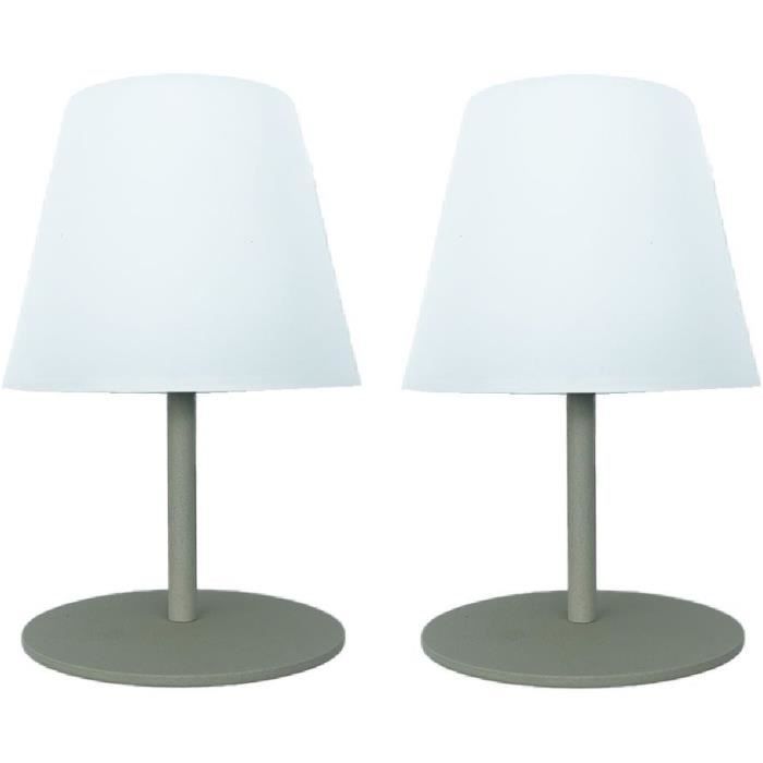 Set of 2 Cordless Table Lamps - LUMISKY - TWINS - Olive - H16 cm - LED