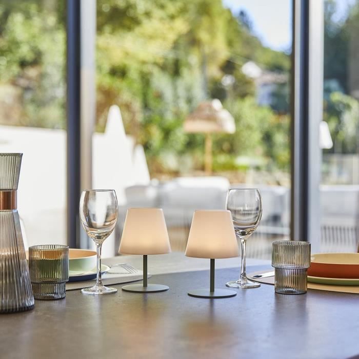 Set of 2 Cordless Table Lamps - LUMISKY - TWINS - Olive - H16 cm - LED