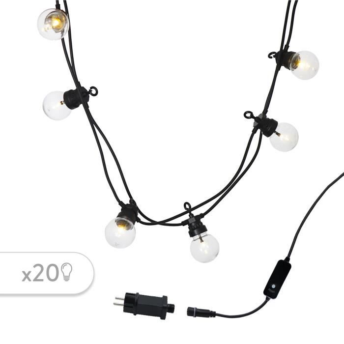 Party Clear Connectable Outdoor String Lights - LUMI JARDIN - 20 LED Bistro Globes - Warm White