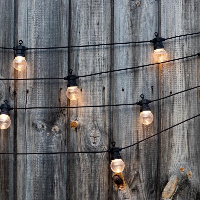 Party Clear Connectable Outdoor String Lights - LUMI JARDIN - 20 LED Bistro Globes - Warm White