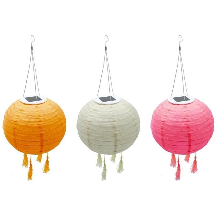 LUMISKY SHANGRI LA Set of 3 Solar Lanterns - H20 cm - Pink, Cream and Orange - Warm White LED