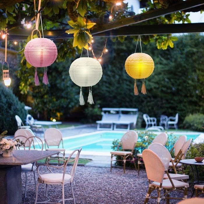 LUMISKY SHANGRI LA Set of 3 Solar Lanterns - H20 cm - Pink, Cream and Orange - Warm White LED