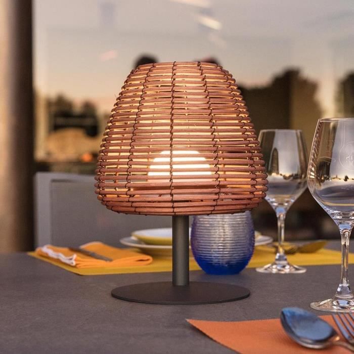 LUMISKY Wireless Table Lamp - BOHEME - H25 cm - Natural Rattan - Warm White & White LED