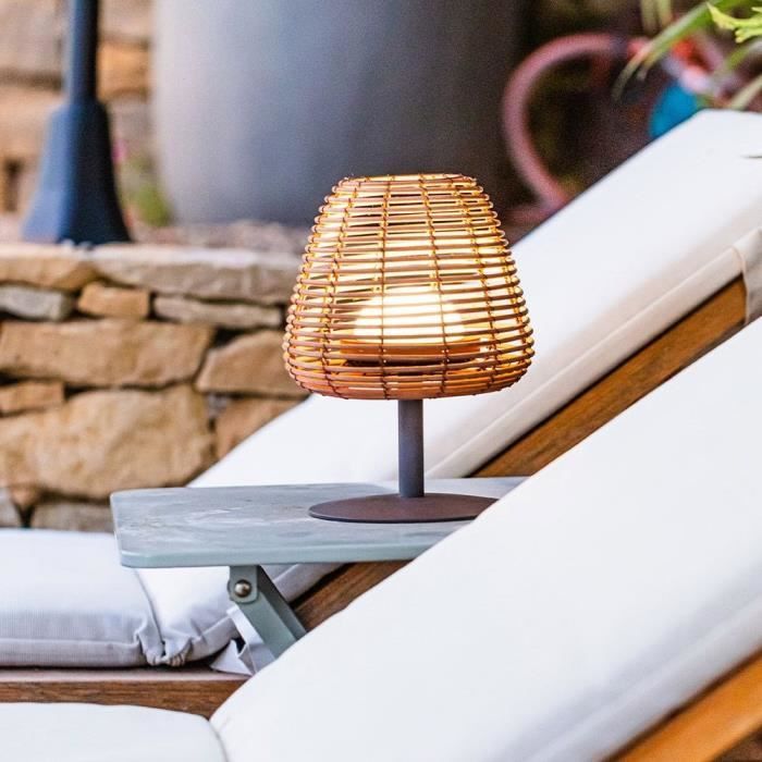 LUMISKY Wireless Table Lamp - BOHEME - H25 cm - Natural Rattan - Warm White & White LED
