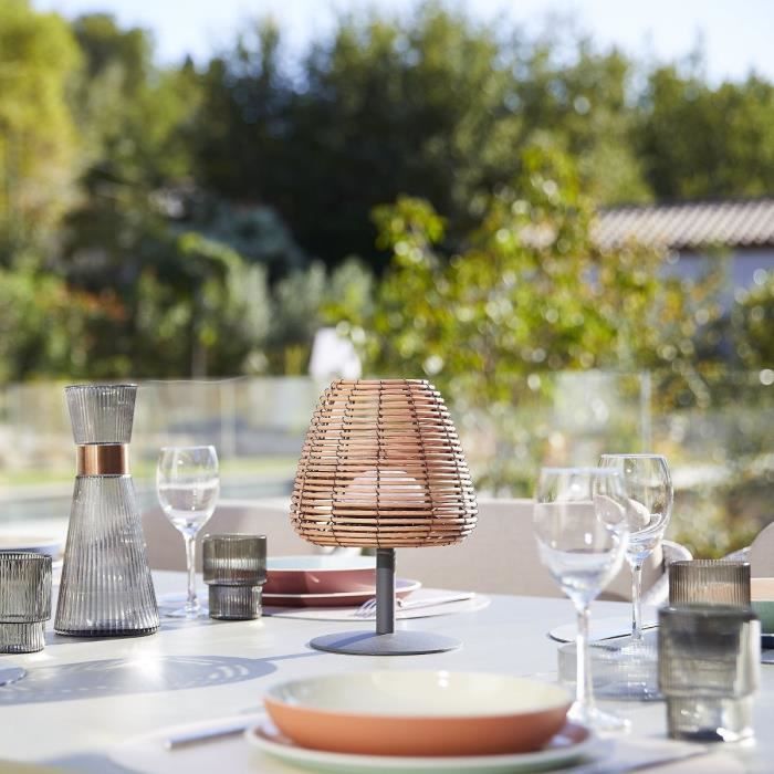LUMISKY Wireless Table Lamp - BOHEME - H25 cm - Natural Rattan - Warm White & White LED