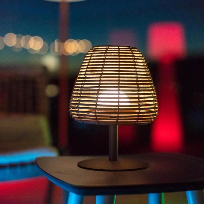 LUMISKY Wireless Table Lamp - BOHEME - H25 cm - Natural Rattan - Warm White & White LED
