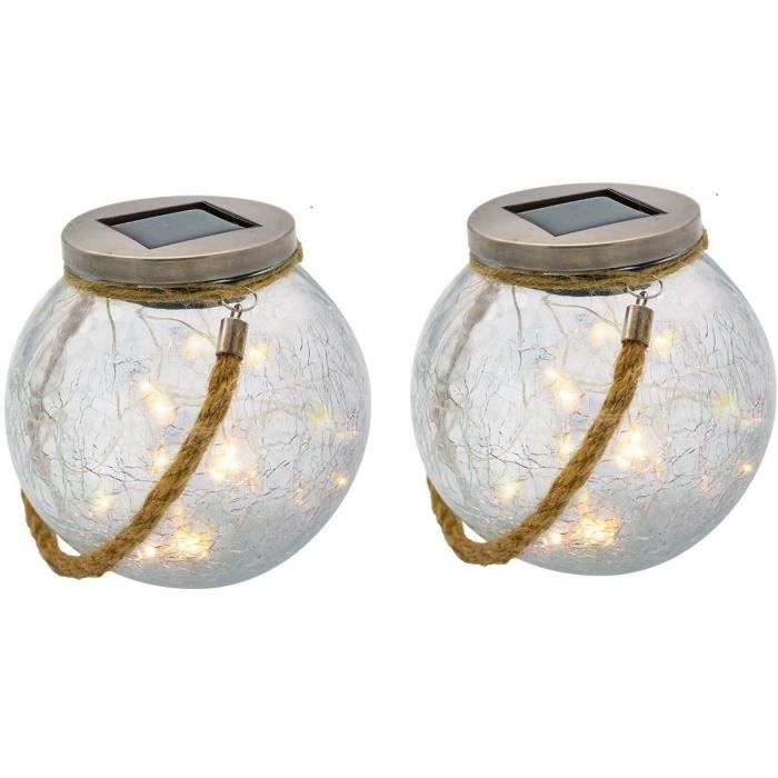 LUMISKY Set of 2 Solar Spheres - CRACK BALL CORD - H13 cm - Warm White LED