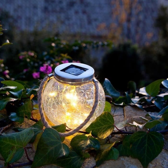 LUMISKY Set of 2 Solar Spheres - CRACK BALL CORD - H13 cm - Warm White LED