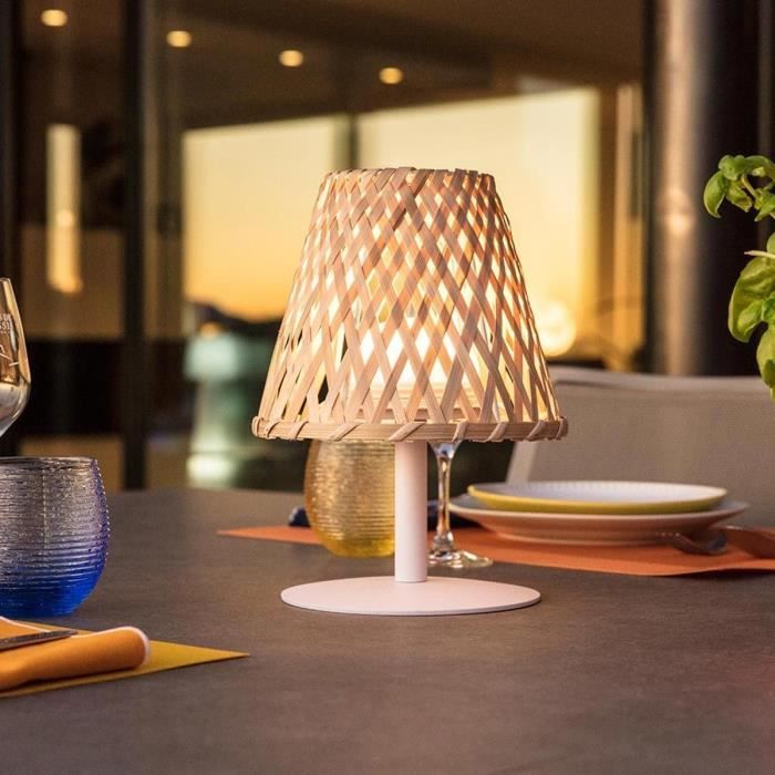 LUMISKY Wireless Table Lamp - IBIZA - H26 cm - Natural Bamboo - Warm White and White LED